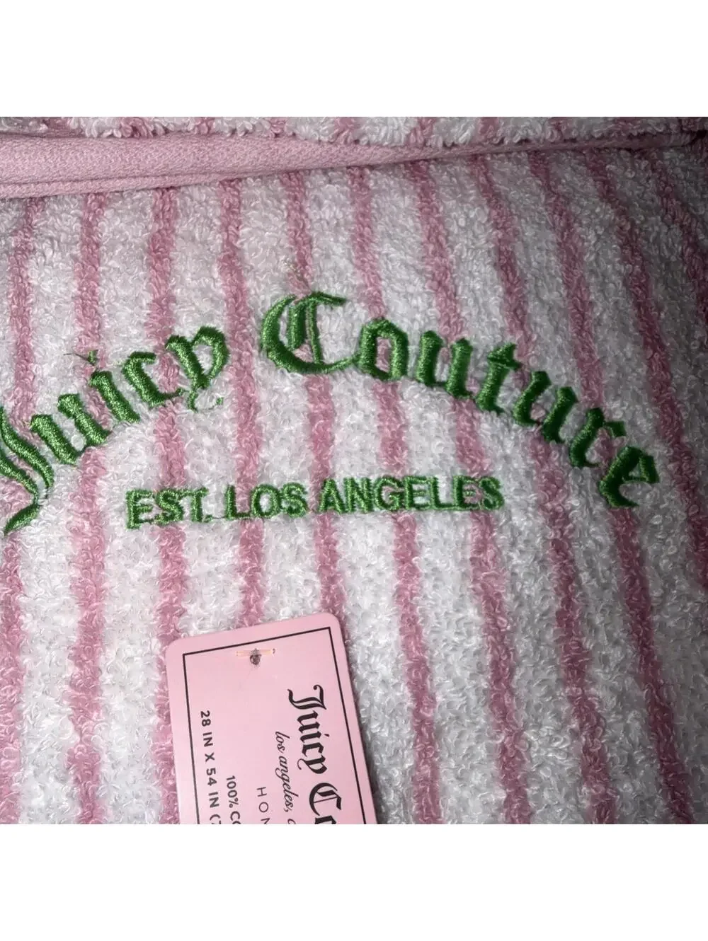 Juicy Couture Pink stripes w/ green logo Bath Towel Set 4PC Home Collection NWT
